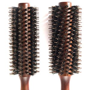 Brosse à cheveux ronde en nylon et poils de sanglier avec manche en bois naturel, peigne de coiffure professionnel, brosse à queue pointue pour cheveux bouclés - Product Image 4