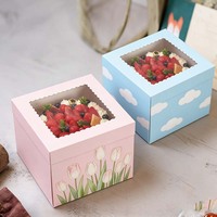 Boîte d'emballage carrée personnalisée en carton alimentaire de 7, 8, 9, 10 pouces avec couvercle transparent pour gâteaux d'anniversaire, vente en gros, avec fenêtre