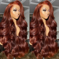 Perruque de Cheveux Humains Brunette Auburn Cuivré Roux Ondulés avec Dentelle HD 13x6, Perruque Frontale sans Colle Pré-Épilée