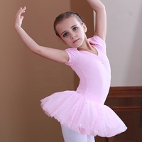 Justaucorps de ballet pour filles, en spandex, à manches courtes, avec jupe tutu, costume de danse pour tout-petits et enfants