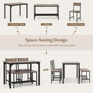 Bộ bàn ăn 4 người, bàn bếp và 2 ghế cho 4 người với ghế dài, bộ bàn ăn 4 món dành cho không gian nhỏ - Product Image 3