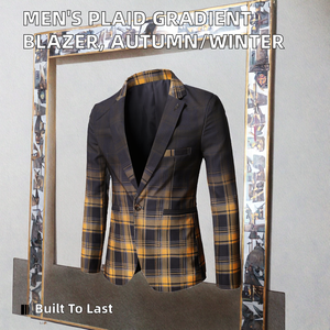 Costumes d'affaires pour hommes, blazer à carreaux, veste de costume à motif dégradé, coupe slim, décontracté, 100% coton, grande taille, automne hiver 2022 - Product Image 2