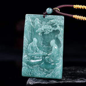 Pendentif Bouddha en Jadeite Naturelle Bleu Eau Paysage, UNISEXE, Style Chinois, Cadeau avec Certificat d'Expertise E037 - Product Image 2