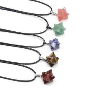 Fashion Star Pendant Necklace 11 Colors Natural Semi-precious Stone Pendants Merkaba Pendulum 3D Six-pointed Star Wholesale