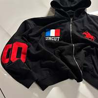 Hoodie Acid Wash Katun Berkualitas Tinggi Bordir Custom, Berat, Model Drop Shoulder, Resleting Ganda, Gaya Vintage untuk Pria