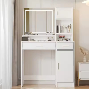 Coiffeuse moderne et simple avec miroir éclairé et structure robuste pour application de maquillage en appartement de petite taille - Product Image 1