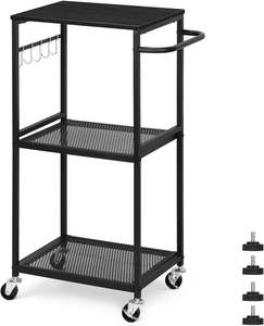 3-Tier Rolling Utility <b>Storage</b> <b>Cart</b> Wooden Top with Metal Frame Standing Type for Kitchen Living Room Bathroom Bag Food <b>Storage</b> - Product Image 2