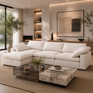 Sofá Esquinero Modular en Forma de L, Estilo Americano Moderno, Color Blanco Nube, para Vestíbulo de Hotel o Villa, de 6, 7, 8, 9 o 10 Plazas - Product Image 3