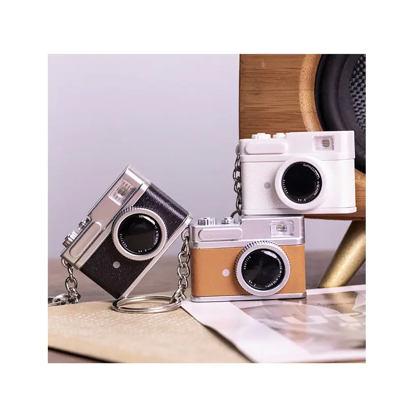 High-End Luxe Retro Lederen Thema Flash Mini Camera Sleutelhanger Populaire Retro Camera Sleutelhanger