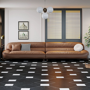 Sofá de Oficina de Cuero Italiano, Sala de Recepción, Reuniones de Negocios, Juego de Mesa de Centro Simple y Moderno para Tres Personas - Product Image 3