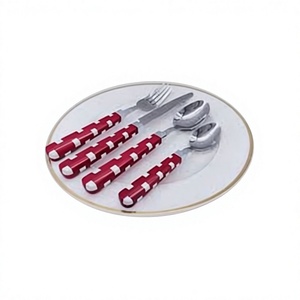 Juego de cubiertos de acero inoxidable Chapado en plata con forma ovalada con mango rojo Juego de cubiertos de oro de alta calidad para boda de restaurante - Product Image 1