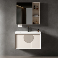 Ensemble de meubles de salle de bain modernes et minimalistes, meuble-lavabo et vasque, avec armoire de rangement, miroir et lavabo, pour hôtel