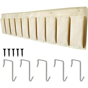 <b>Shoe</b> Storage Organizer 10 Pockets Beige Oxford Cloth Hanging Mount with <b>Hooks</b> for RV Interior - Product Image 1