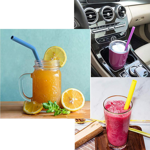 <strong>Colorful</strong> Eco-Friendly Silicone <strong>Straws</strong>-Reusable 4 Bent/4 Straight <strong>Straws</strong> with Cleaning Brush for Bar Accessories - Product Image 3