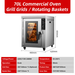 Four <span class=keywords><strong>à</strong></span> convection commercial 2400W, <span class=keywords><strong>double</strong></span> porte vitrée, 5 plateaux, capacité de 70L, pour restaurants, hôtels, magasins d'alimentation, en acier inoxydable - Product Image 6