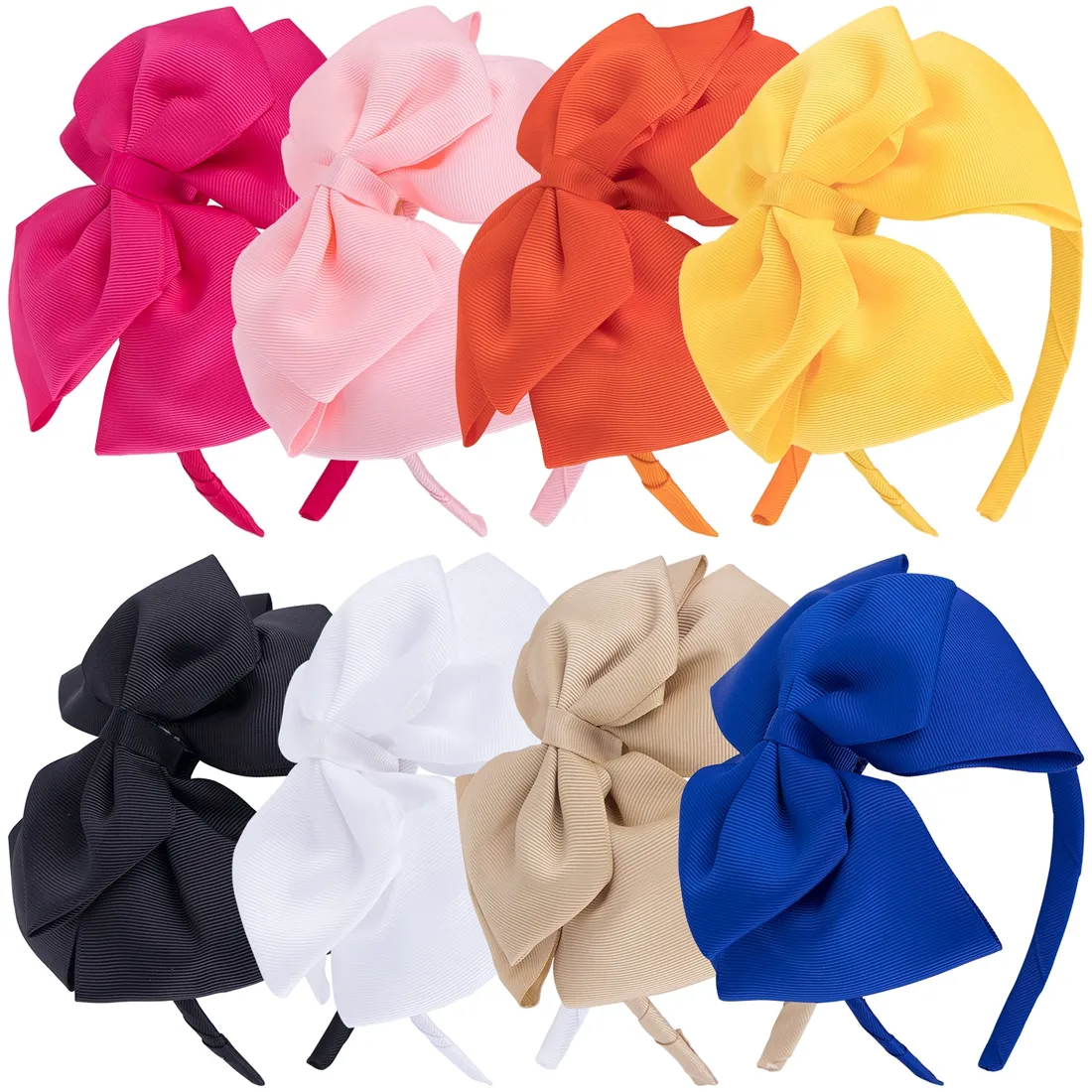 8 renk kız büyük yay bandı benzersiz tatlı 5.5 inç Hairbow şerit Hairband çocuk kumaş kaplı kafa adet çocuk şapkalar