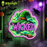 Décoration personnalisée d'Halloween : Barre lumineuse néon imperméable en acrylique imprimée UV, motif Sorcière Maléfique, pour fêtes, maison et magasin