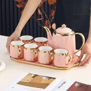 Ensembles de tasses design créatif théière en céramique colorée d'art et ensemble de six tasses avec plateau de service pour <span class=keywords><strong>coffret</strong></span> cadeau boîtes de couleur cadeau de mariage - Product Image 2