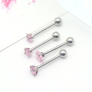 Piercing de Langue et de Lèvre en Acier Inoxydable avec Zircon Rose, Sertissage à Griffes, Formes Étoile, Cœur, Carré, Rond – Bijou Corporel - Product Image 4