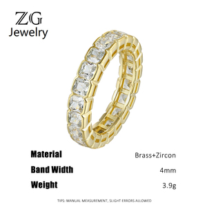 ZG Cushion Cut CZ Bezel Full Eternity <strong>Ring</strong> <strong>Gold</strong> Plated Wedding Band For Women - Product Image 2