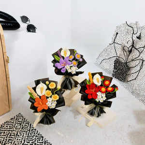 DAMAI Bouquet de fleurs tricotées et crochetées à la main de qualité supérieure, tulipe, fer à cheval, lotus, cadeau pour la fête des mères - Product Image 3