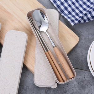 Stainless Steel Chopsticks And Spoon Set With Wooden Handle Portable Eco Friendly Cutlery For Students And Outdoor Use - Product Image 3