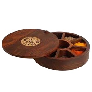 Wood Herb Spice Box Round Shape and Stainless Steel Top Glass Clear Kitchen Style Modern Color Feature Eco Material