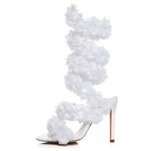 Sandalias de tacón de aguja con tiras cruzadas florales en el tobillo para mujer, con diseño de flores y punta redonda abierta - Product Image 6