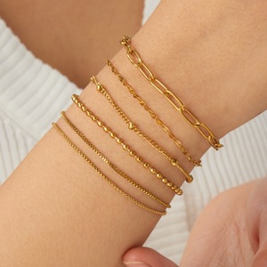 Fashion Chain <b>Bracelet</b> <b>Set</b> Gold Plated Stainless Steel Women's Minimalist Jewelry 18K Versatile Simple Design - Product Image 1