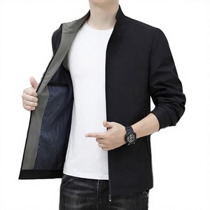 Men's Solid Color <b>Jacket</b> Stand Collar Zipper Closure Windproof Casual Autumn Wear Polyester Material - Product Image 1