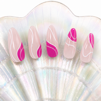 Offre Spéciale – Faux Ongles Amande Rose Nude et Blanc Effet Tourbillon Brillant Couverture Complète – Vente en Gros