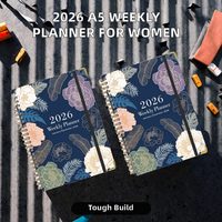 Agenda hebdomadaire A5 2026 pour femmes, carnet à spirale, papier épais, pochette, reliure à feuilles mobiles, impression numérique, cadeau
