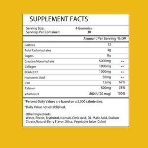 High Quality <b>Creatine</b> for women Gummies with Total Carbohydrates Enhances Bone Density Skin Elasticity Improvement Gummies - Product Image 3