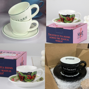 Set di Tazze da Espresso 65ml/75ml/80ml/150ml/200ml/250/300ml/350ml Set da Tè Pomeridiano Tazze e Piattini Bianchi Tazza da Latte in Ceramica - Product Image 2