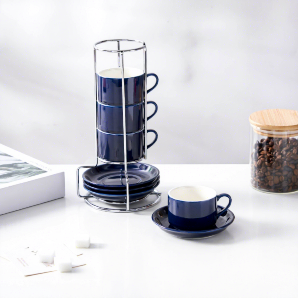 Juego de tazas de café azul