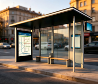 OEM Outdoor Verzinkte Stahl-Smart-Bushaltestelle mit LED-Matrix-Display und Echtzeit-Businformations-LCD-Bildschirm