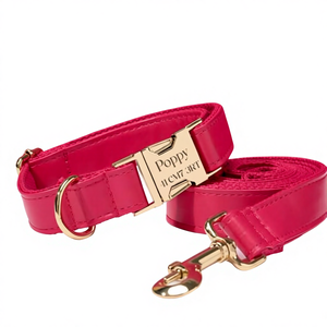 Laisse tactique solide personnalisée pour chiot et collier en cuir rose personnalisé pour animal de compagnie, cadeau de mariage fait main pour lui et elle - Product Image 1