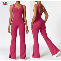 Femmes respirant une pièce maigre Fitness pantalon sport danse décontracté fendu Flare barboteuses combinaisons pour entraînement Yoga