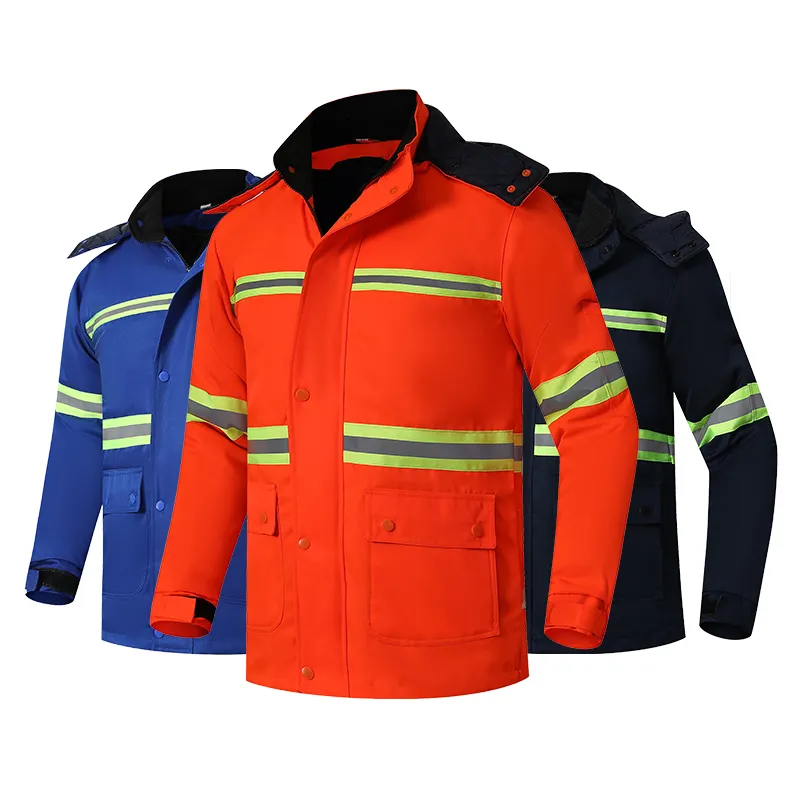 Abbigliamento da lavoro di sicurezza invernale di fabbrica strisce riflettenti ad alta visibilità abbigliamento da lavoro giacca pantaloni costruzione uniformi all'aperto tute