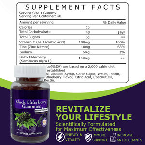 Elderberry <b>Gummies</b> with Zinc <b>Vitamin</b> C for Immune Support Black Elderberry Extract Antioxidant Boost Immune Support - Product Image 5