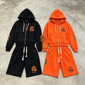 OEM Custom Sweatshirt <strong>Shorts</strong> <strong>Set</strong> Vintage Streetwear Drawstring Raw Hem Casual Loose Zip up <strong>Hoodie</strong> <strong>and</strong> <strong>Shorts</strong> Two Piece <strong>Set</strong> <strong>Men</strong> - Product Image 4