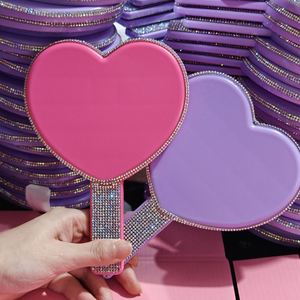 Private Label Pocket Heart-Shaped Magnifying Makeup Mirror Bling Bling Rhinestone Lighted Cosmetic Mirror-Wholesale - Product Image 2