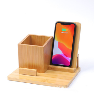 Support de téléphone en bois avec boîte de rangement pour stylos, organisateur de bureau, de forme rectangulaire, en bois massif - Product Image 5