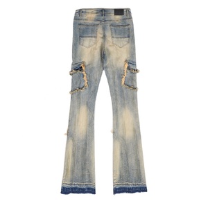 Pantalon évasé <span class=keywords><strong>de</strong></span> style vintage anglais à taille haute respirant Wangsheng, déchirures usées, finition trouée, denim - Product Image 4