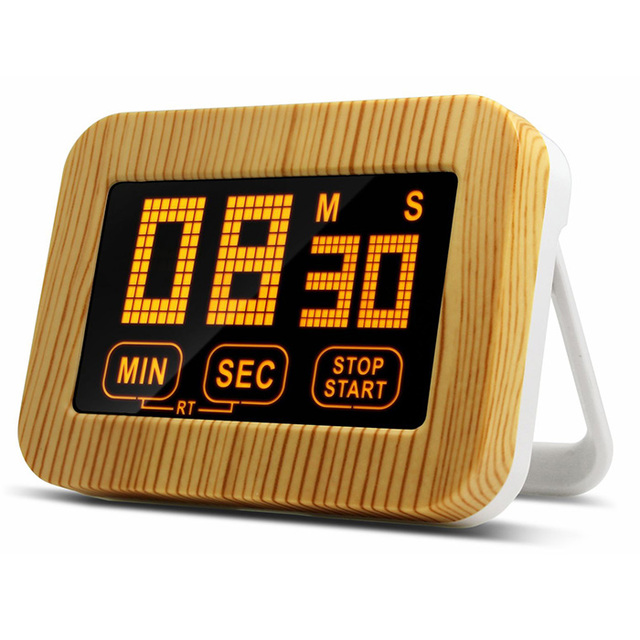 J&R Minimalist Wooden Pattern LED Electronic Chronometer Portable Desk Standing Countdown Reminder Magnetic Kitchen Timer