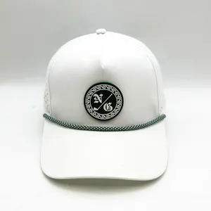 Topi Baseball tahan air Logo PVC karet 5 Panel topi berlubang Laser Cut untuk olahraga Golf