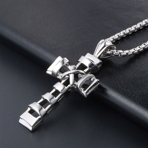 Stainless Steel <b>Cross</b> Pendant Geometric Design Men's Necklace Accessory SP008 - Product Image 2