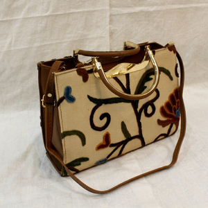 Embroidered ari work Square PU Leather Tote Bag Floral Pattern Shoulder <b>Handbag</b> Carryall for Daily Use and Travel - Product Image 1