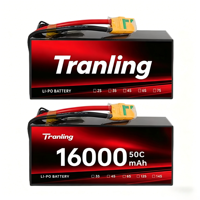 Batterie FPV haute puissance, haute décharge, taux de décharge élevé 50C, 6S 8S 12S 16S, 16000 mAh, pack Lipo durable, sûr et stable pour quadricoptère UAV