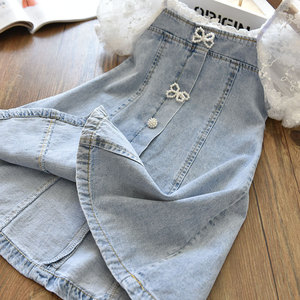 Nuevo Diseño, Mejor Precio Directo de Fábrica 2022, Ropa Vaquera, Vestido de Princesa con Mangas Abullonadas para Niñas - Product Image 2